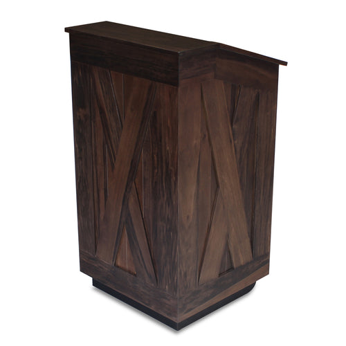Forbes Industries Floor Podium w/(1) Shelf - 26 1/2"W x 26"D x 48"H Mahogany Hardwood & Black Laminate (5906)-cityfoodequipment.com