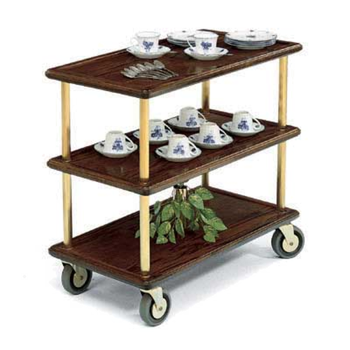 Forbes Industries Room Service Cart w/ (3) Shelves - 36"L x 18"W x 32 1/2"H, Wood w/ Brass Posts (5530)-cityfoodequipment.com