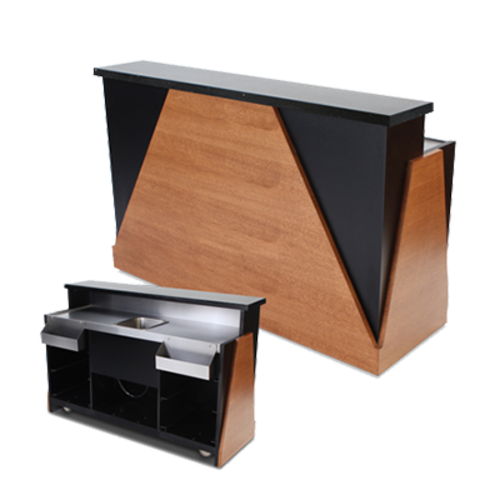 Forbes Industries Mobile Bar w/ (1) Sink & (2) Speed Rails - 76"L x 26"W x 48"H, Black Laminate w/ Avonite Top (5777-6)-cityfoodequipment.com