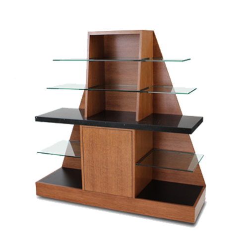 Forbes Industries 5 Level Mobile Back Bar w/ Avonite & Glass Shelves - 76"L x 25"W x 78"H, Wood Veneer w/ Avonite Top (5887)-cityfoodequipment.com