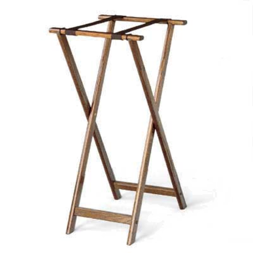 Forbes Industries Tray Stand w/ Brown Poly Straps - 18"L x 16"W x 36"H, Solid Oak w/ Medium Oak Finish (6861-MO)-cityfoodequipment.com