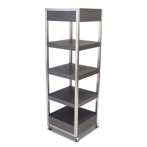 Forbes Industries Mobile Display Tower w/ (4) Laminate Shelves & Brushed Steel Frame - 24"L x 24"W x 78"H (6513)-cityfoodequipment.com