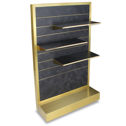 Forbes Industries Mobile Display Tower w/ (3) Laminate Shelves & Brass Frame - 48"L x 20"W x 78"H (6566)-cityfoodequipment.com