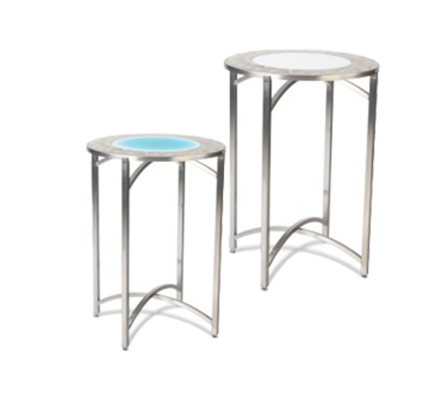 Forbes Industries 30" Round Collapsible Table w/ LED Light - Steel/Acrylic Top & Brushed Steel Frame, 24"H (7033LED-24)-cityfoodequipment.com