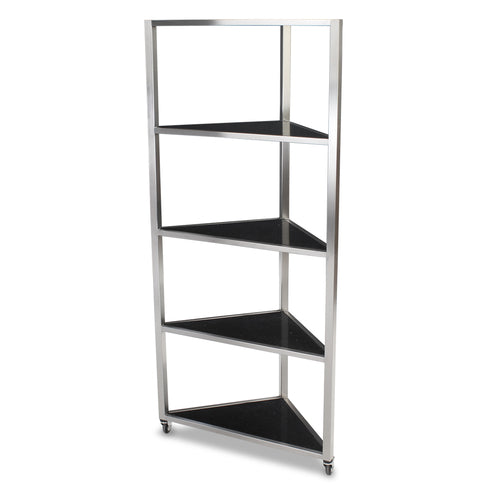 Forbes Industries Corner Mobile Display Tower w/ (4) Glass Shelves & Steel Frame - 36"L x 19 1/2"W x 78 1/2"H (6550)-cityfoodequipment.com