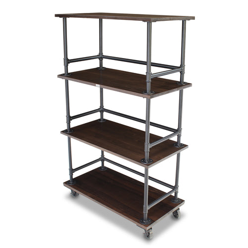 Forbes Industries Mobile Display Tower w/ (3) Pine Wood Shelves & Steel Pipe Frame - 48"L x 24"W x 78"H (6540-4)-cityfoodequipment.com