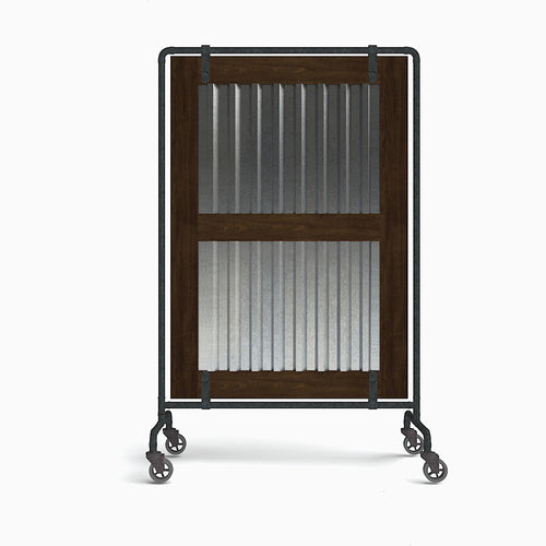 Forbes Industries Mobile Safety Shield Partition - Mahogany & Corrugated Metal w/ Steel Frame (7840)-cityfoodequipment.com