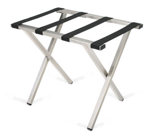 Forbes Industries Steel Luggage Rack w/ Black Poly Straps - 24 1/4"W x 16"D x 21"H, Brushed Steel Frame (804-SS)-cityfoodequipment.com