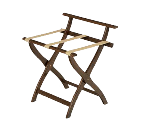 Forbes Industries Steel Luggage Rack w/ Poly Straps & Back Bar - 24"W x 20"D x 26-1/2"H, Solid Oak w/ Dark Finish (902-DO)-cityfoodequipment.com