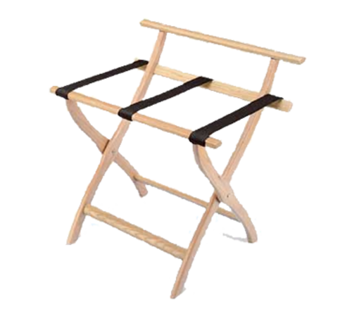 Forbes Industries Steel Luggage Rack w/ Poly Straps & Back Bar - 24"W x 20"D x 26-1/2"H, Solid Oak w/ Medium Finish (902-MO)-cityfoodequipment.com