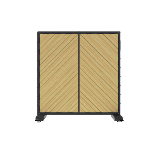 Forbes Industries Mobile Safety Shield Partition w/ Chevron Wood Panel & Black Steel Frame (7873-4)-cityfoodequipment.com