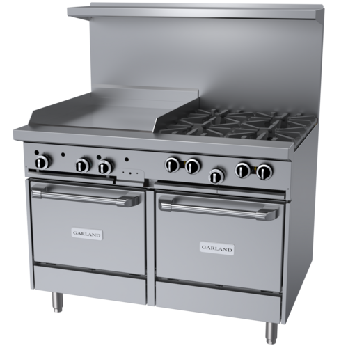 Garland G48-4G24LL 48" 4 Burner Gas Range w/ Griddle & (2) Space Saver Ovens, Natural Gas-cityfoodequipment.com
