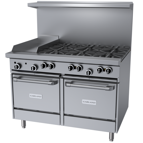 Garland G48-6G12LL 48" 6 Burner Gas Range w/ Griddle & (2) Space Saver Oven, Natural Gas-cityfoodequipment.com