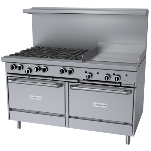 Garland G60-6G24RR 60" 6 Burner Gas Range w/ Griddle & (2) Standard Ovens, Natural Gas-cityfoodequipment.com