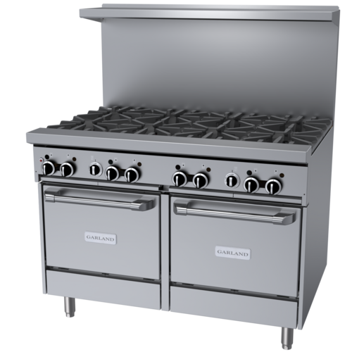 Garland GFE48-8LL 48" 8 Burner Gas Range w/ (2) Space Saver Ovens, Natural Gas-cityfoodequipment.com