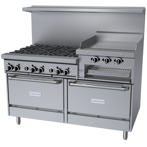Garland GFE60-6R24RR 60" 6 Burner Gas Range w/ Griddle/Broiler & (2) Standard Ovens, Natural Gas-cityfoodequipment.com