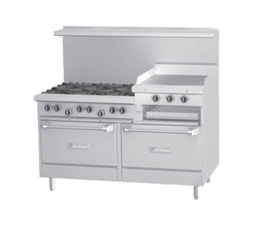 Garland U60-6R24RR 60" 6 Burner Gas Range w/ Griddle/Broiler & (2) Standard Ovens, Natural Gas-cityfoodequipment.com