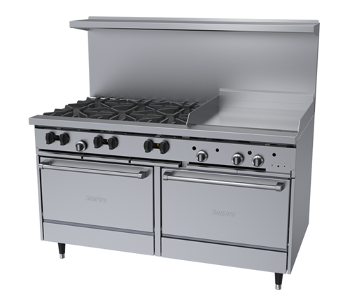 Garland X60-6G24RR 60" 6 Burner Sunfire Gas Range w/ Griddle & (2) Standard Ovens, Natural Gas-cityfoodequipment.com