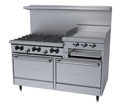 Garland X60-6R24RR 60" 6 Burner Sunfire Gas Range w/ Griddle/Broiler & (2) Standard Ovens, Natural Gas-cityfoodequipment.com