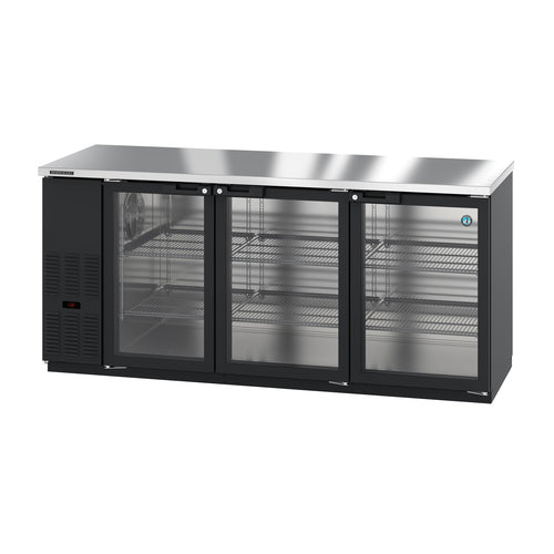 Hoshizaki BB80-G 80" Bar Refrigerator - 3 Swinging Glass Doors, Black, 115v-cityfoodequipment.com