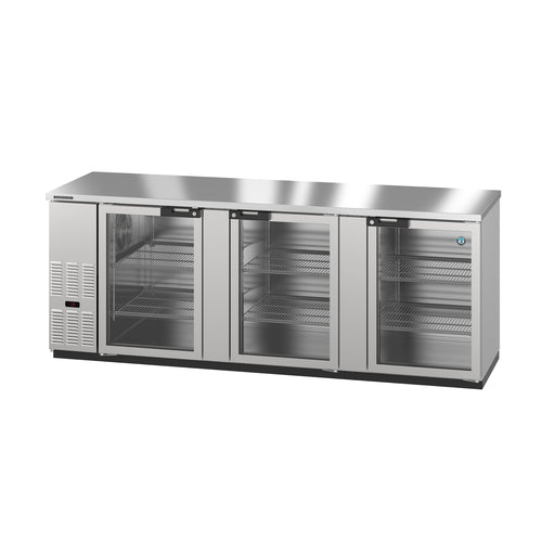 Hoshizaki BB95-G-S 95 1/2" Bar Refrigerator - 3 Swinging Glass Doors, Stainless, 115v-cityfoodequipment.com