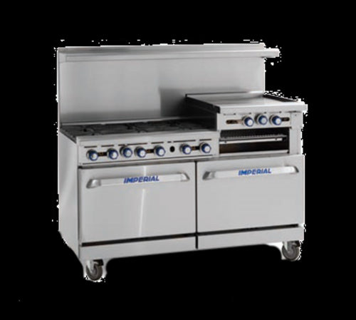 Imperial IR-6-G24 60" 6 Burner Gas Range w/ Griddle & (2) Standard Ovens, Natural Gas-cityfoodequipment.com