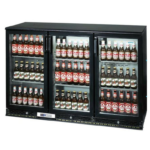 Infrico IMD-ERV35GD 53 1/8" Bar Refrigerator - 3 Swinging Glass Doors, Black, 115v-cityfoodequipment.com
