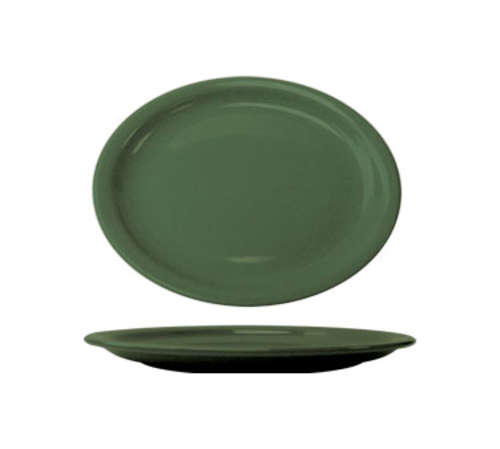 ITI 9 3/4" x 7 1/2" Oval Cancun™ Platter - Ceramic, Green (CAN-12-G)-cityfoodequipment.com