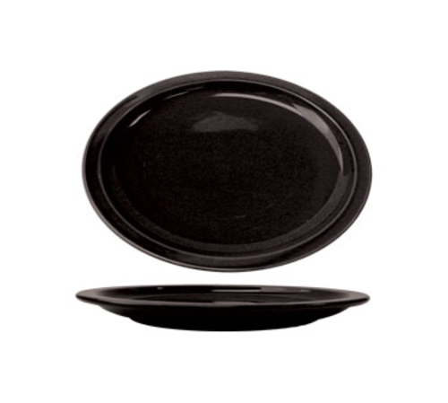 ITI 13 1/4" x 10 3/8" Oval Cancun™ Platter - Ceramic, Black (CAN-14-B)-cityfoodequipment.com