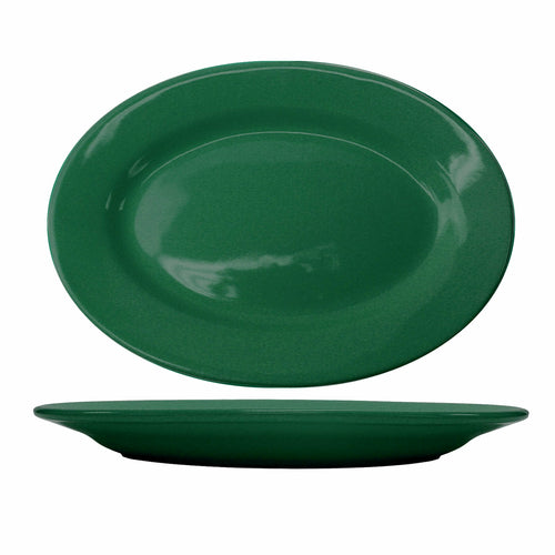 ITI 15 1/2" x 10 1/2" Oval Cancun™ Platter - Ceramic, Green (CA-51-G)-cityfoodequipment.com