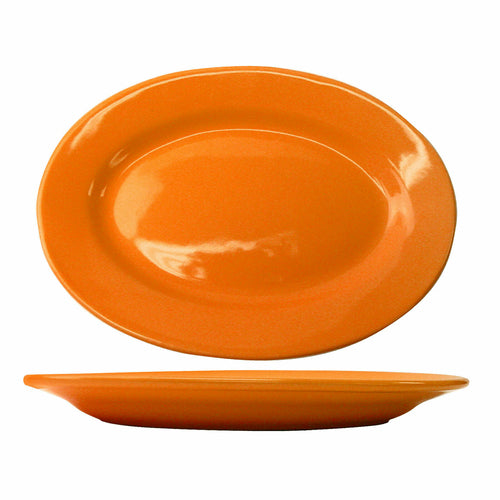 ITI 15 1/2" x 10 1/2" Oval Cancun™ Platter - Ceramic, Orange (CA-51-O)-cityfoodequipment.com