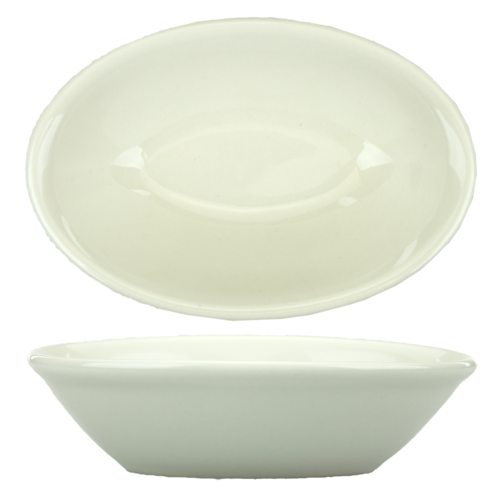ITI 4 oz Oval Roma™ Sauce Dish - Ceramic, American White (RO-17)-cityfoodequipment.com