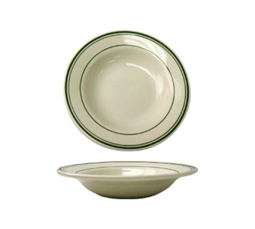 ITI 10 oz Round Verona™ Soup Bowl - Ceramic, American White/Green (VE-3)-cityfoodequipment.com