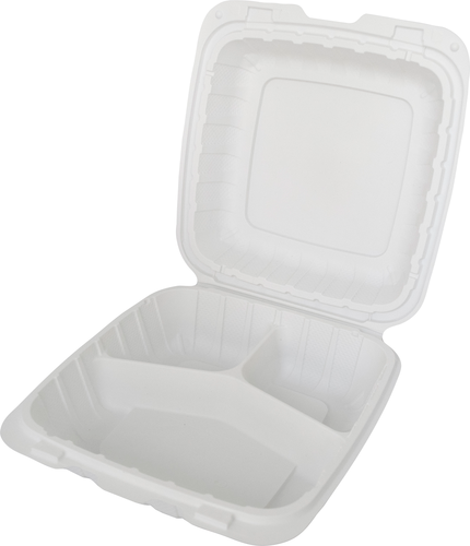 ITI Square 3-Compartment Hinged Container 8"x 8" x 3" - Plastic, White (TG-PM-883)-cityfoodequipment.com