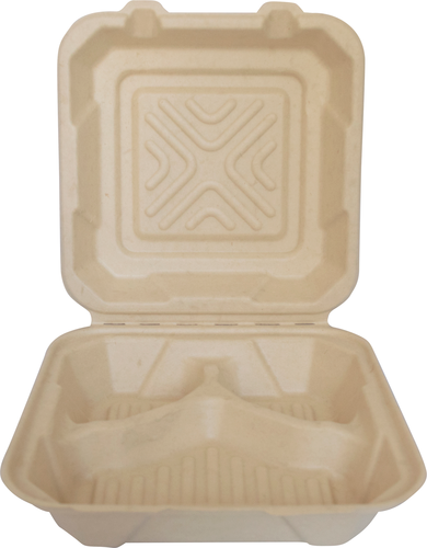 ITI Square Sugar Cane 3-Compartment Hinged Container - 9"x9"x3" (TG-B-993)-cityfoodequipment.com