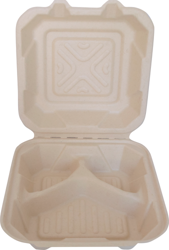 ITI Square Sugar Cane 3 Compartment Hinged Container - 8"x8"x3" (TG-B-883)-cityfoodequipment.com