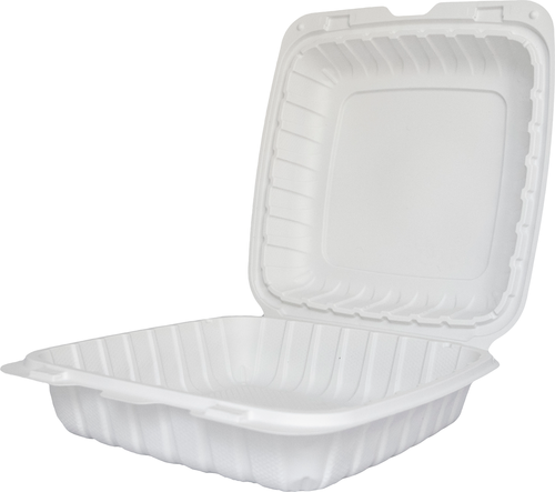 ITI Square 1-Compartment Hinged Container 9"x 9" x 3" - Plastic, White (TG-PM-99)-cityfoodequipment.com