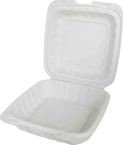 ITI Square 1-Compartment Hinged Container 8"x 8" x 3" - Plastic, White (TG-PM-88)-cityfoodequipment.com