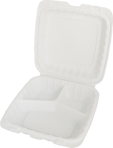 ITI Square 3-Compartment Hinged Container 9"x 9" x 3" - Plastic, White (TG-PM-993)-cityfoodequipment.com