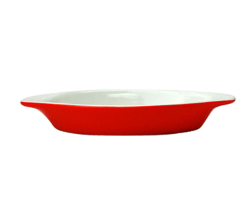 ITI 8 oz. Oval, Welsh Rarebit - Stoneware, Crimson Red/European White (WRO-8-EW-CR)-cityfoodequipment.com