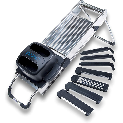 Jaccard Safe Hands™ Professional Mandoline Slicer w/ (7) Blade Cartridges & Infinite Slice Adjustment, Stain (200441)-cityfoodequipment.com