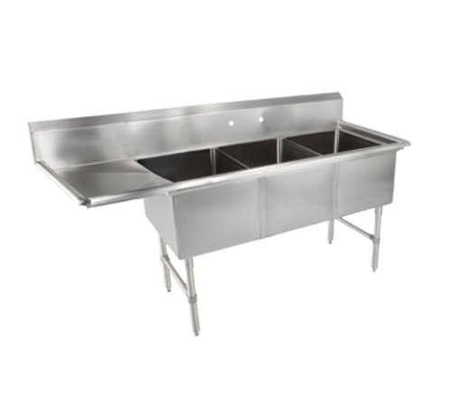John Boos 3B18244-1D18L 76" 3 Compartment Sink w/ 18"L x 24"W Bowl, 14" Deep-cityfoodequipment.com