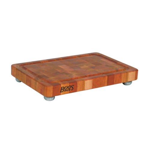 John Boos CHY-1812175-SSF Cutting Board, Cherry, Juice Groove, Stainless Bun Feet, 18 x 12 x 1 3/4" Thick-cityfoodequipment.com