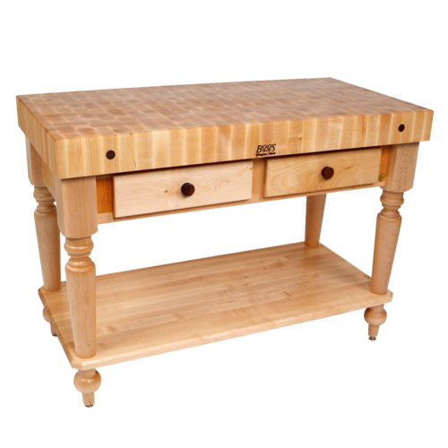 John Boos CUCR05-SHF Cucina Rustica Table, 4 in End Grain Maple, 48 x 24", Shelf-cityfoodequipment.com