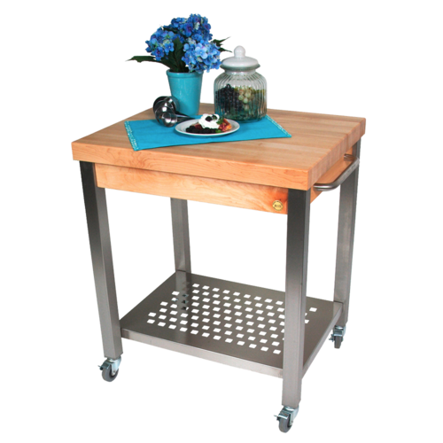 John Boos CUCT04 Cucina Technica Cart, Stainless Undershelf, 2 1/4" Rock Maple Top, 24 x 24"-cityfoodequipment.com