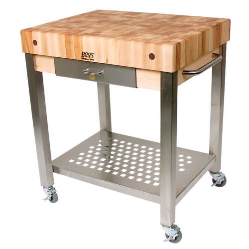 John Boos CUCT14 Cucina Technica Cart, Stainless Undershelf, 4" Rock Maple Top, 24 x 24"-cityfoodequipment.com