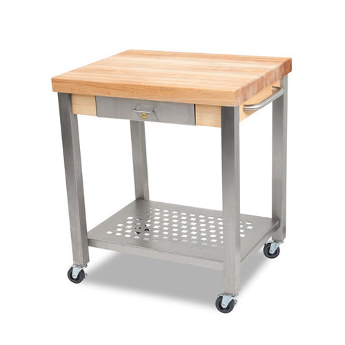 John Boos CUCT34 Cucina Technica Cart, Stainless Undershelf, 2 1/4" Rock Maple Top, 30 x 24"-cityfoodequipment.com