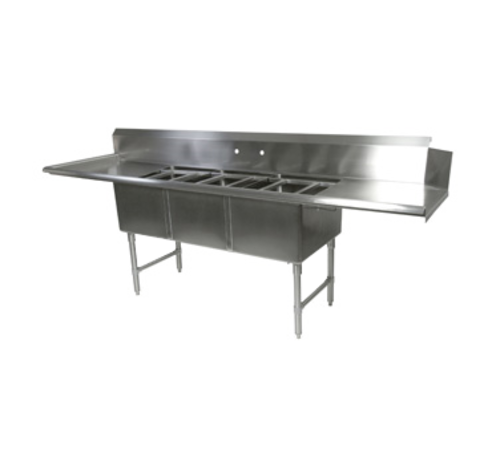 John Boos DT3B244-2D24L 121 5/8" Dishtable w/ (3) 24x24x14" Bowls & (2) 24" Drainboards, L to R-cityfoodequipment.com