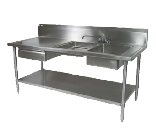 John Boos EPT6R10-DL2B-72R 72" Prep Table w/ (1) 16x20x8" & (1) 16x 20x4" Right-Side Bowl, Deck Mount-cityfoodequipment.com