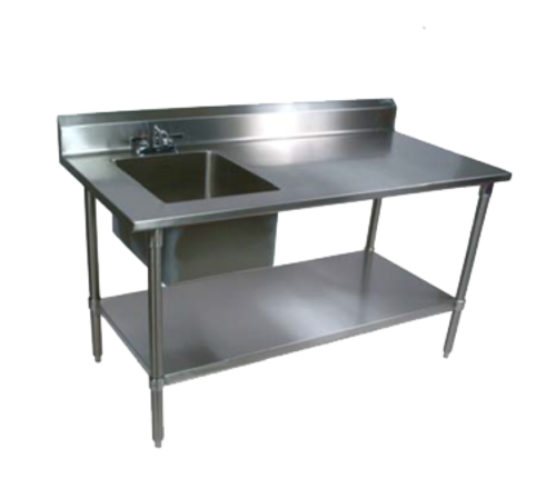 John Boos EPT8R5-3072GSK-L 72" Work Table w/ (1) Left Bowl & Deck Mount Faucet, Galvanized Legs-cityfoodequipment.com